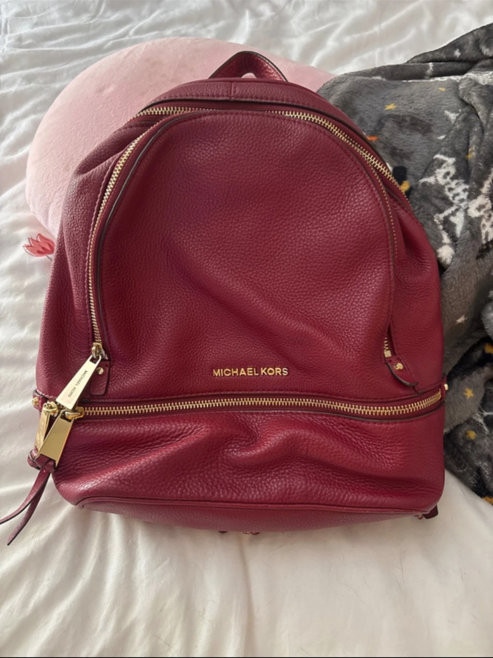 Michael Kors Maroon Leather Backpack with Gold Hardware
